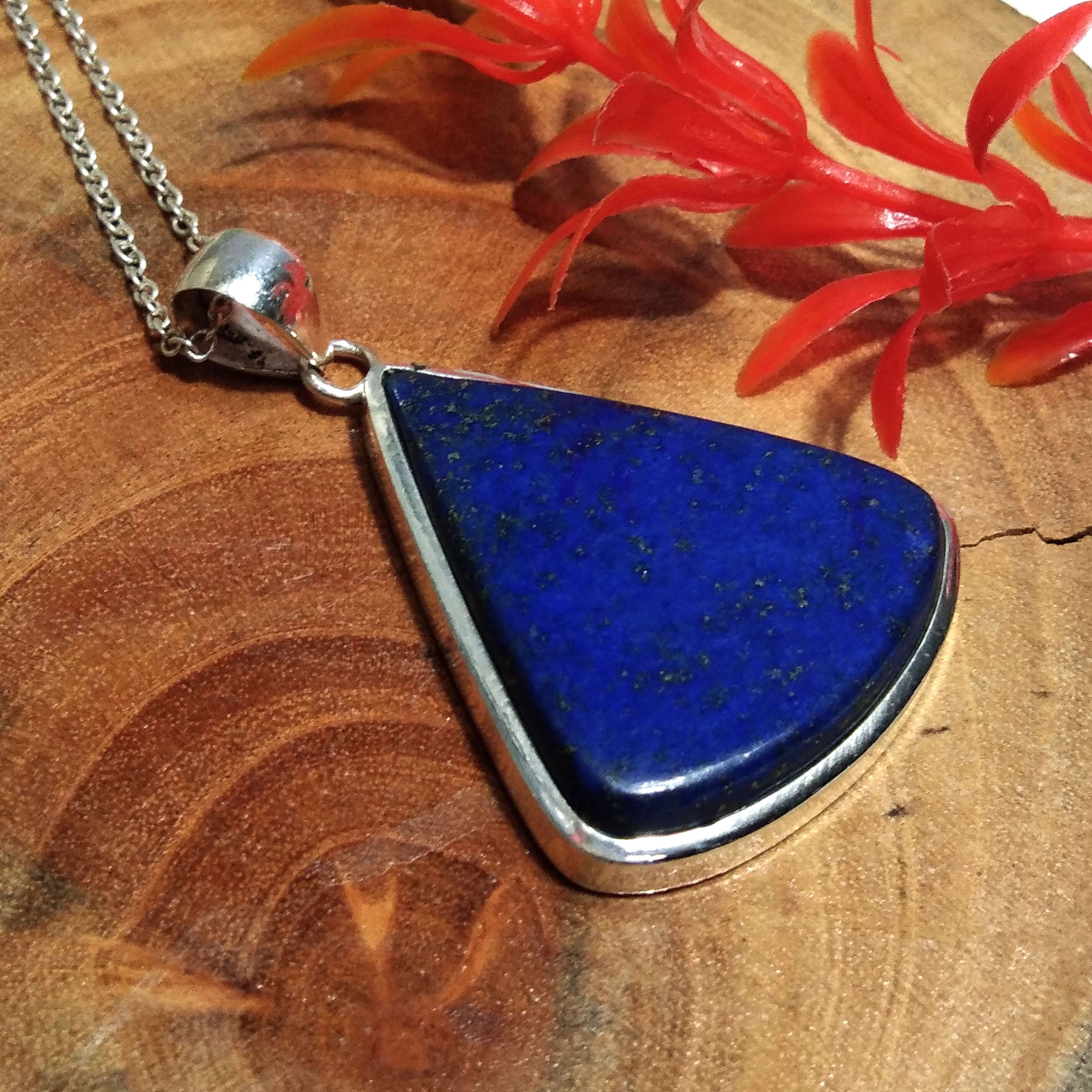 Natural Lapis Lazuli Gemstone Chain Pendant Necklace, 925 Starling Silver Pendant, Handmade Jewelry, Lapis Lazuli Stone Size 34x30mm Pendant